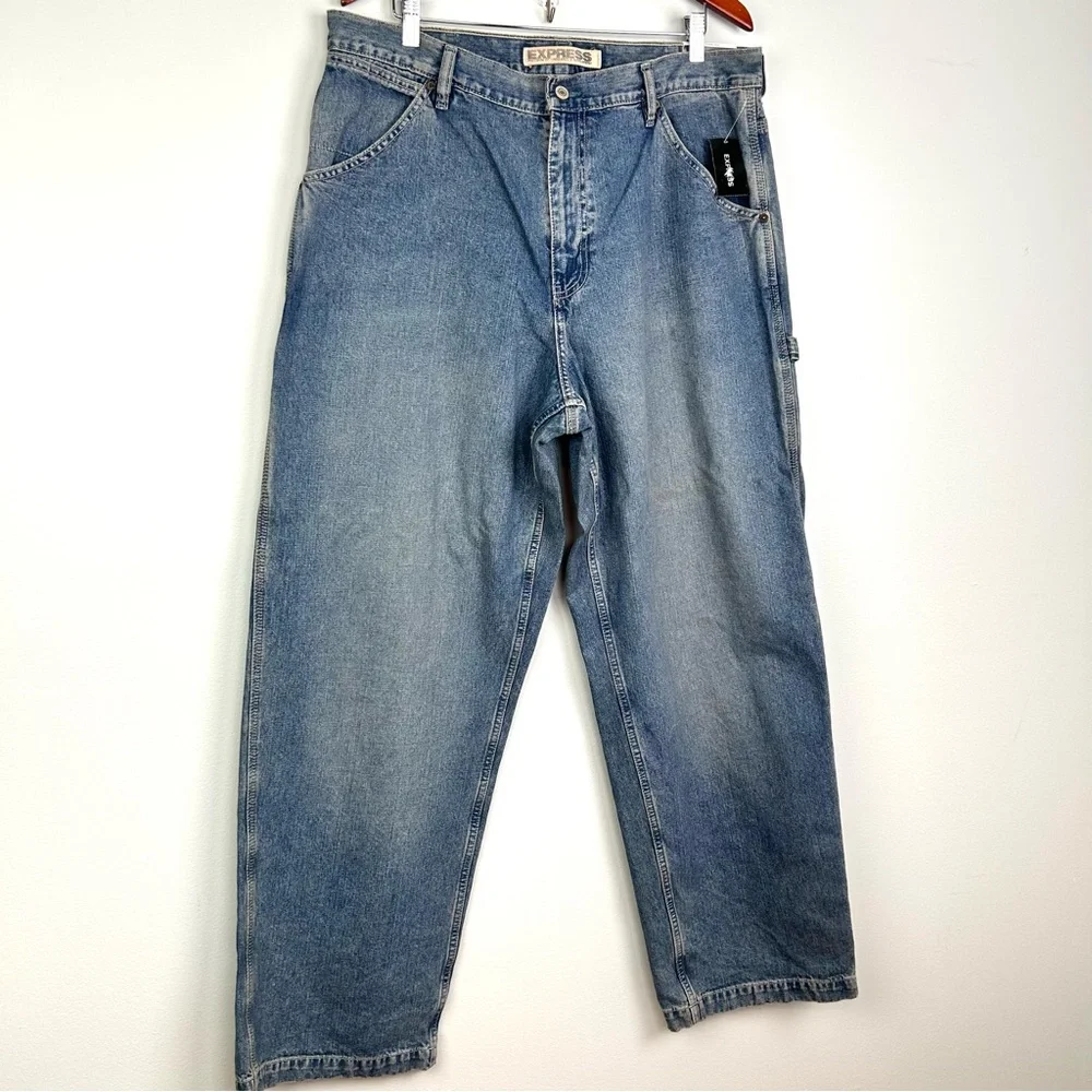 Express precision  fit carpenter sandblast  jeans men’s size 38W 32L blue NWT